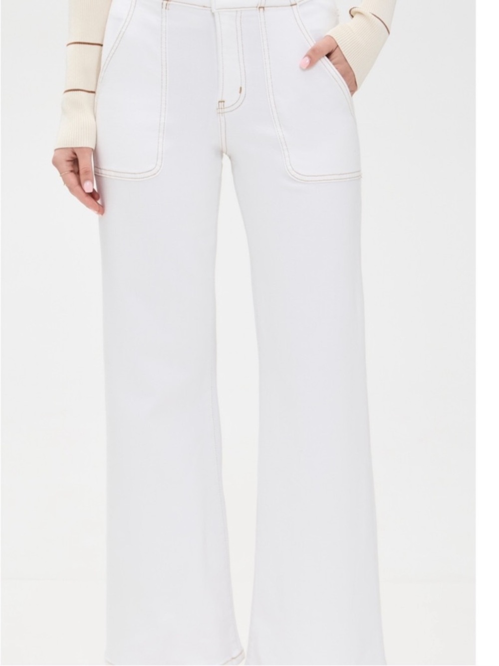 Frame Denim White Wide-Leg Jeans with Contrast Stitching
